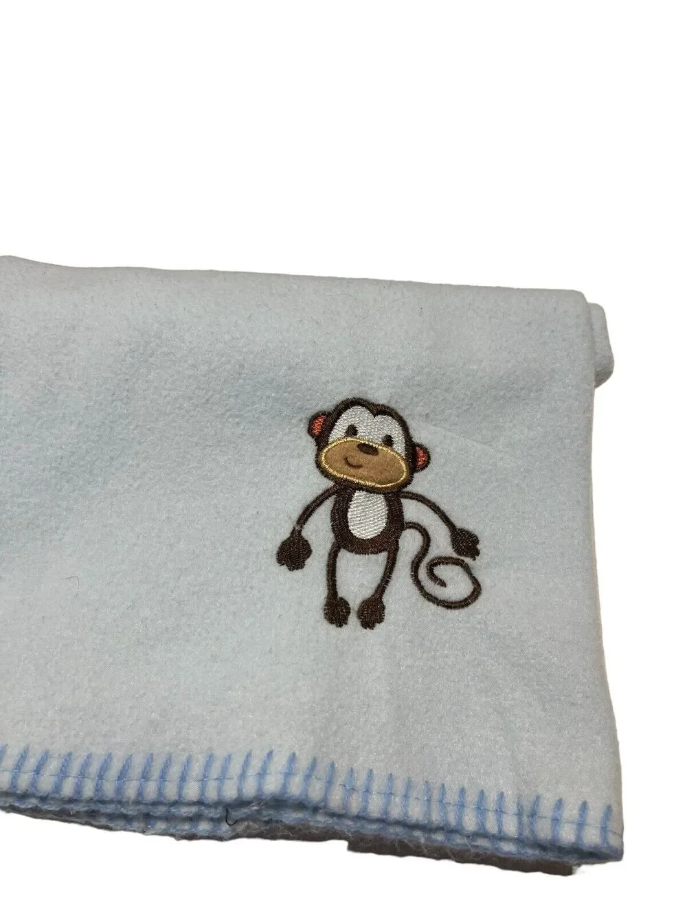 Garanimals Blue Fleece Monkey Baby Blanket Boy Edge Stitching